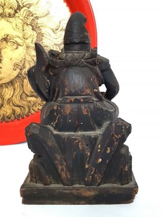 ANTIQUE EARLY 1900 ' S JAPANESE WOODEN CARVED EBISU STATUE GOD OF FISHERMAN 4