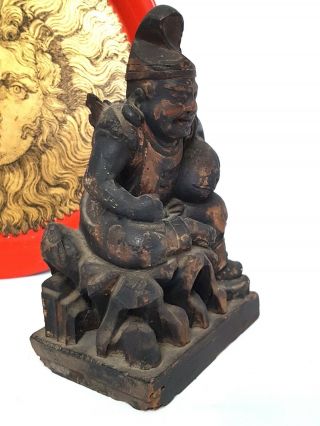 ANTIQUE EARLY 1900 ' S JAPANESE WOODEN CARVED EBISU STATUE GOD OF FISHERMAN 6