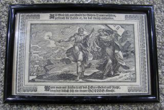 Antique German Woodblock Print 17thc Bible Old Testament Moses 10 Commandments