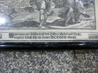 Antique German woodblock print 17thC Bible Old Testament Moses 10 commandments 2