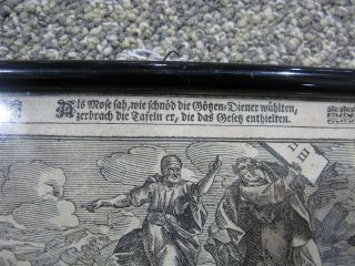 Antique German woodblock print 17thC Bible Old Testament Moses 10 commandments 3