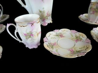 MZ AUSTRIA CHOCOLATE POT & 6 DEMITASSES CUPS & SAUCERS - RS Prussia 6