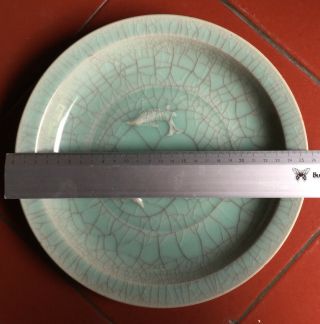 Large Chinese Song Ru Kiln Crackle Glazed Celadon Porcelain Plate 10