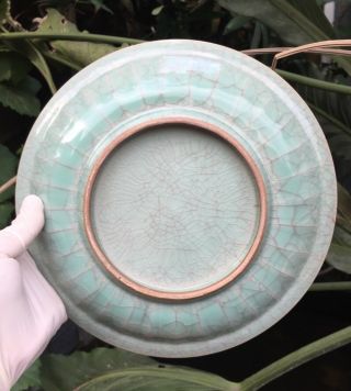Large Chinese Song Ru Kiln Crackle Glazed Celadon Porcelain Plate 3
