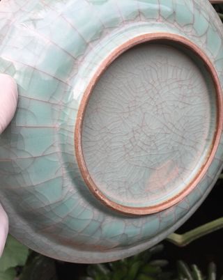 Large Chinese Song Ru Kiln Crackle Glazed Celadon Porcelain Plate 4