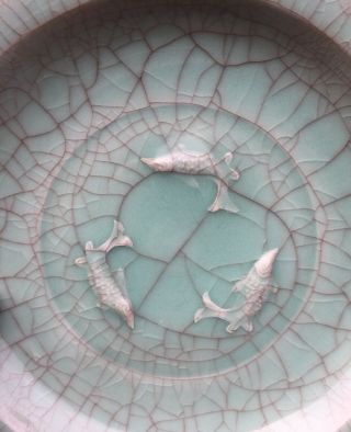 Large Chinese Song Ru Kiln Crackle Glazed Celadon Porcelain Plate 7