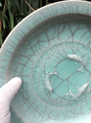 Large Chinese Song Ru Kiln Crackle Glazed Celadon Porcelain Plate 8