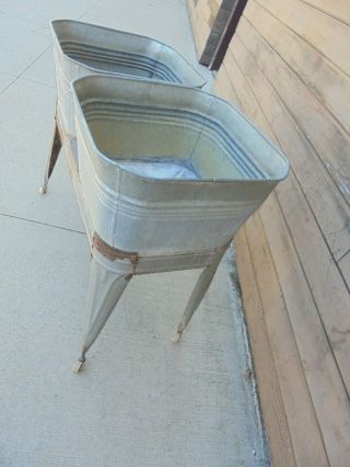 galvanized metal double washtub with stand johnson flower garden yard decor 2