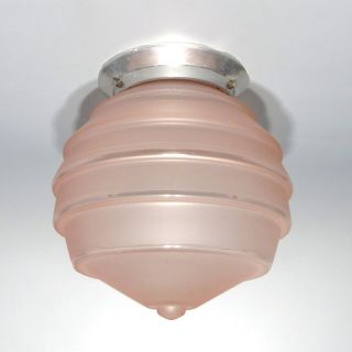 Vintage French Art Deco Ceiling Fixture Chandelier Pink Glass Globe Shade