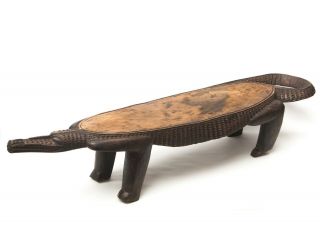 Very Vintage Hand Carved Wooden African Baule Crocodile Bench Table 2