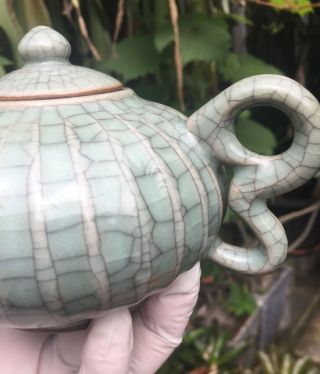 A LARGE Antique Chinese Celadon Song Ru Kiln Porcelain TEAPOT 3