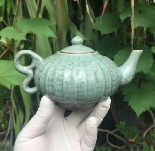 A LARGE Antique Chinese Celadon Song Ru Kiln Porcelain TEAPOT 5