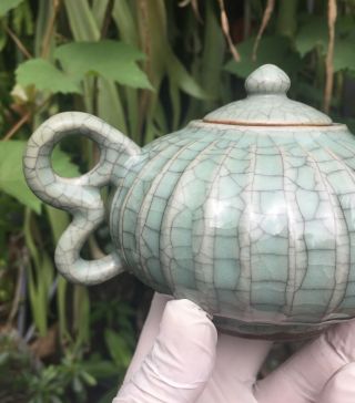 A LARGE Antique Chinese Celadon Song Ru Kiln Porcelain TEAPOT 6