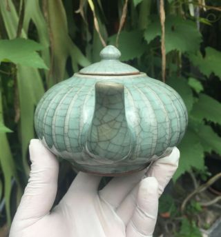 A LARGE Antique Chinese Celadon Song Ru Kiln Porcelain TEAPOT 7