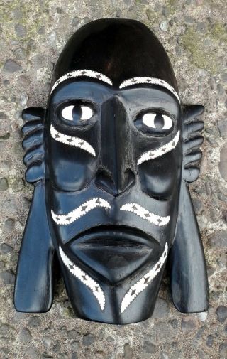 Vintage/ Antique Ebony Solomon Island Mask With Cut Shell Inlay