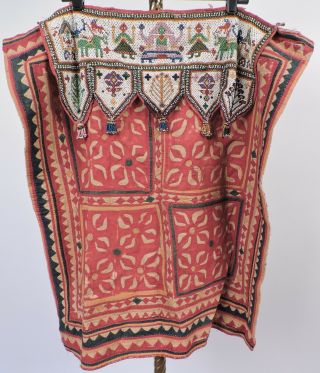 Antique 19th C Hand Sewn Ethnic Textile With Elaborate Beadwork Panel Top