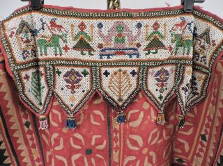 ANTIQUE 19TH C HAND SEWN ETHNIC TEXTILE WITH ELABORATE BEADWORK PANEL TOP 2