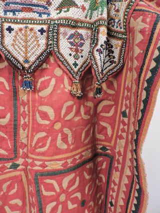 ANTIQUE 19TH C HAND SEWN ETHNIC TEXTILE WITH ELABORATE BEADWORK PANEL TOP 4
