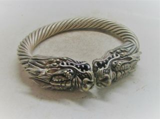 Ancient Viking Style Silver Bracelet Dragon Head Terminals