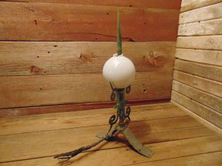 Vintage RARE BRASS Lightning Rod White Milk Glass Ball Weathered Lighting Rod 10