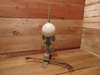 Vintage RARE BRASS Lightning Rod White Milk Glass Ball Weathered Lighting Rod 11