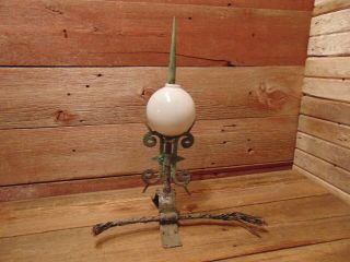 Vintage RARE BRASS Lightning Rod White Milk Glass Ball Weathered Lighting Rod 2