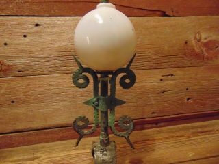 Vintage RARE BRASS Lightning Rod White Milk Glass Ball Weathered Lighting Rod 3