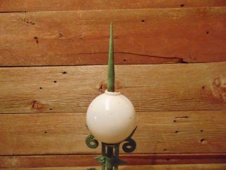Vintage RARE BRASS Lightning Rod White Milk Glass Ball Weathered Lighting Rod 4