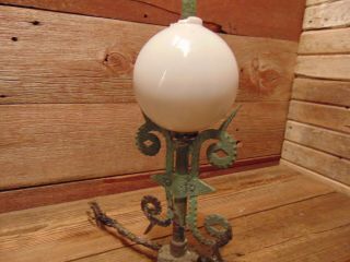 Vintage RARE BRASS Lightning Rod White Milk Glass Ball Weathered Lighting Rod 6