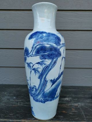 From Estate Chinese Old 52cm Tall Kangxi Deer Crane Vase Marked Asian China