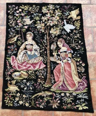 Antique French Tapestry Aubusson Style Hand Woven Cross Stitch 90 X 125 Cm