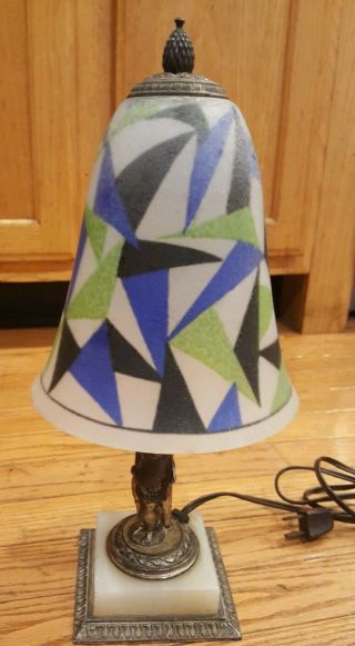 Antique Pairpoint Art Deco Table Side Lamp E3018 Signed Wellesley Reverse Paint