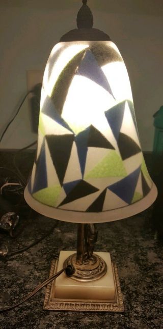 Antique Pairpoint Art Deco Table Side Lamp E3018 Signed Wellesley Reverse Paint 8