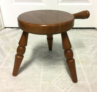 Vintage Country Wooden Amish Milking Stool With Handle Wood Barn Milk Chair