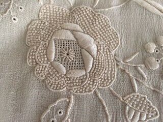 Exquisite Antique Ivory Silk Piano Scarf Shawl Embroidered Flowers/Double Fringe 2