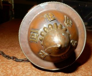 Old rare tibet wood bronze silver instrument for pray Prayer wheel copper jade 8
