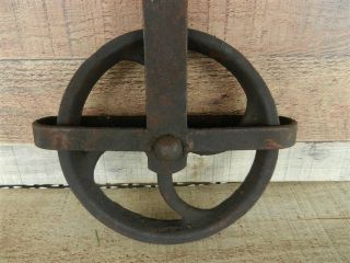 Large Antique Primitive Cast Iron Barn Hay Lift Pulley Old Farm Tool & Iron Hook 5