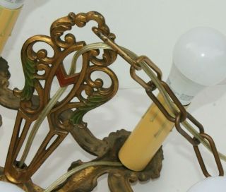 1920 ' s Antique Vintage Art Deco 5 Bulb Ornate Ceiling Light Fixture Chandelier 11
