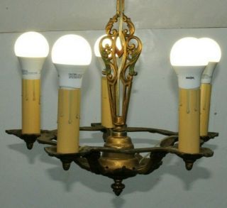 1920 ' s Antique Vintage Art Deco 5 Bulb Ornate Ceiling Light Fixture Chandelier 7