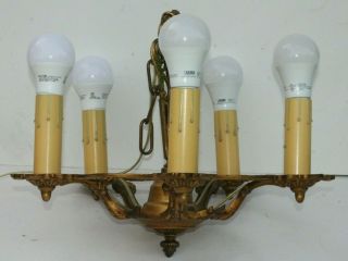 1920 ' s Antique Vintage Art Deco 5 Bulb Ornate Ceiling Light Fixture Chandelier 8