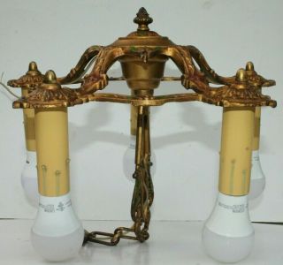 1920 ' s Antique Vintage Art Deco 5 Bulb Ornate Ceiling Light Fixture Chandelier 9