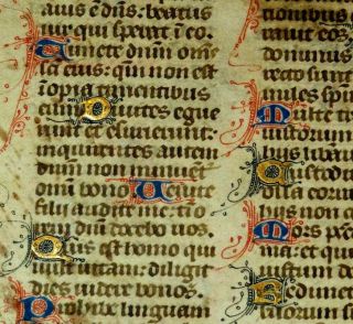 C1400 Medieval Manuscript Breviary Leaf Illuminated 18 Gold Capital Letter Psalt