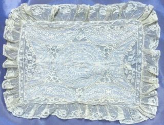 Antique Lace Pillow Cover French Brussels Normandy Vintage Embroidery Flowers