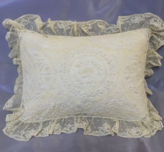 Antique Lace Pillow Cover French Brussels Normandy Vintage Embroidery Flowers 2