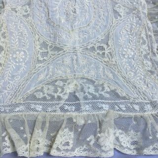 Antique Lace Pillow Cover French Brussels Normandy Vintage Embroidery Flowers 6