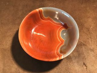 Fine Carved Agate Bowl - Height 1 1/2 " Diameter 4 1/2 "