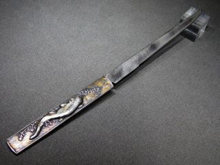 SIGNED KOGATANA w Silver Catfish KOZUKA 19thC Japanese Antique Edo 6