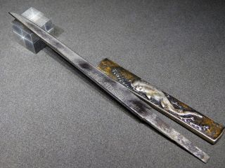 SIGNED KOGATANA w Silver Catfish KOZUKA 19thC Japanese Antique Edo 7