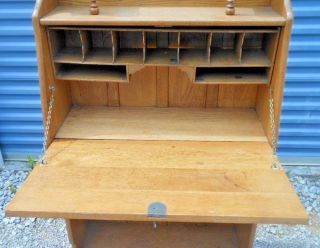 Vintage Antique Victorian Oak Slant Drop Front Secretary Desk Bookcase W/ Mirror
