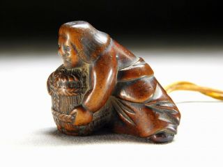 SIGNED Boxwood NETSUKE Muscleman 18 - 19thC Japanese Antique Edo INRO 3